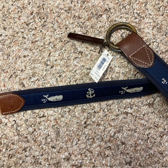 Ralph Lauren nautical whale belt Nantucket Moby Dick woven sailing anchors sz M - Picture 1 of 2